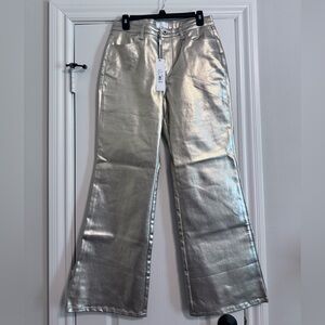 Every Gold Flare Wide Leg Jeans Metallic Finish